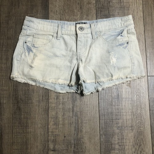 Mossimo womens jean shorts 9 white blue striped faded grunge 31 waist