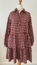Mantaray Shirt Dress Women's Check Oversized Half Buttoned Pockets Flare Size 12