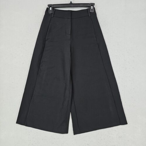 Mango Wide Leg Crop Pants Womens Size XXS Black High Rise Stretch Business Chic