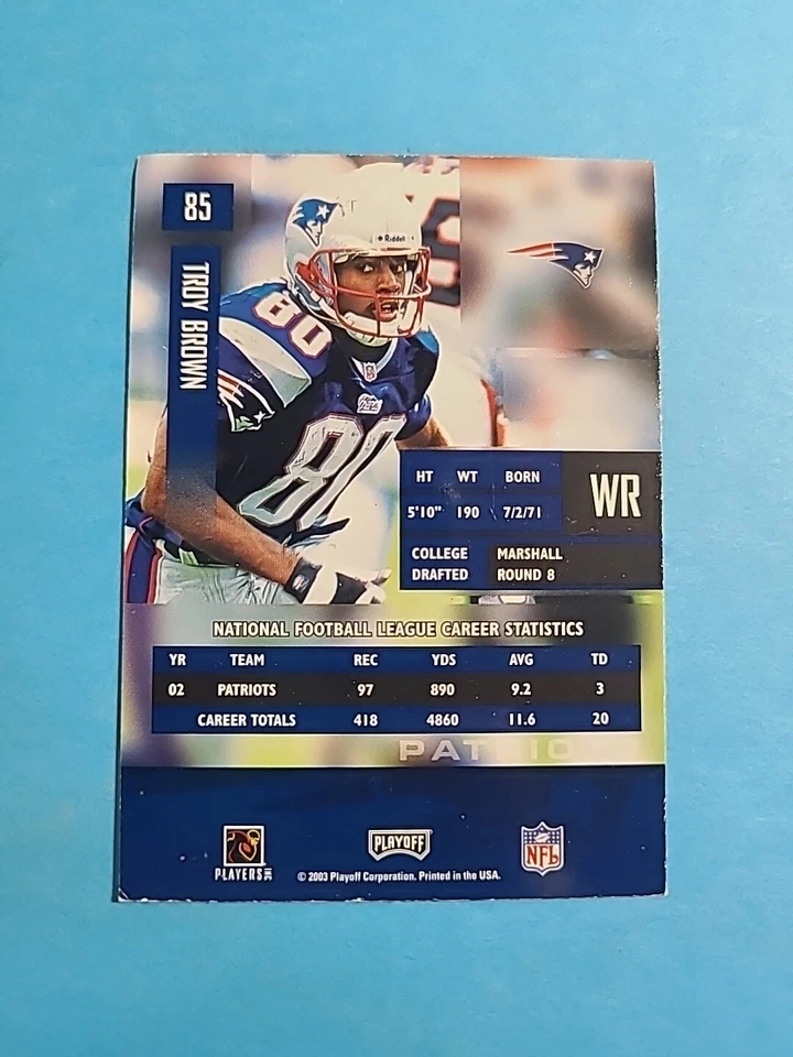 Troy Brown 2003 Playoff Prestige Football Card # 85 I3512 - Image 2 of 2