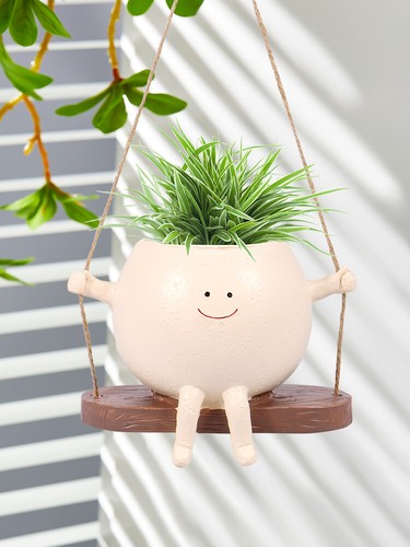 Swing Planter Pot Smile Face Swing Flowers Pot Cute Hanging Swing Planter ↣↣ - Picture 9 of 12