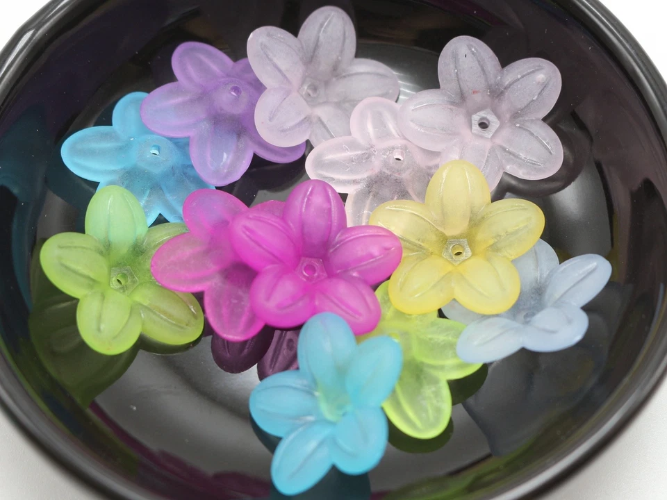 100 tampas de contas de acrílico estrela geada cor mista 21 mm cones com furo central - Imagem 4 de 4