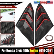For 2016~2021 Honda Civic Side Air Vent Window Louver Cover Red Carbon Fiber L+R
