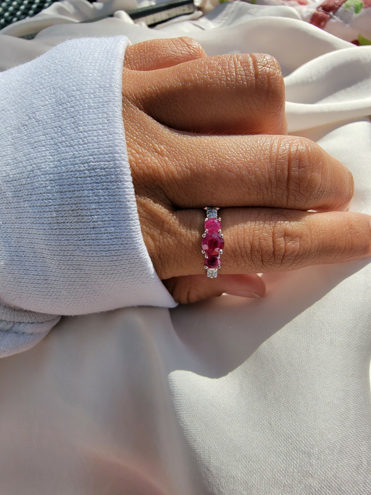 Ruby & Diamond 14k Solid White Gold Ring - image 3