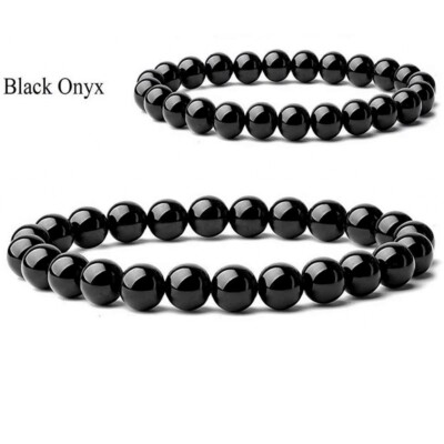 8 mm Herren Damen Natürlicher Schwarz Onyx Perlen Armband, Schützen, Ausdauer, Stärke