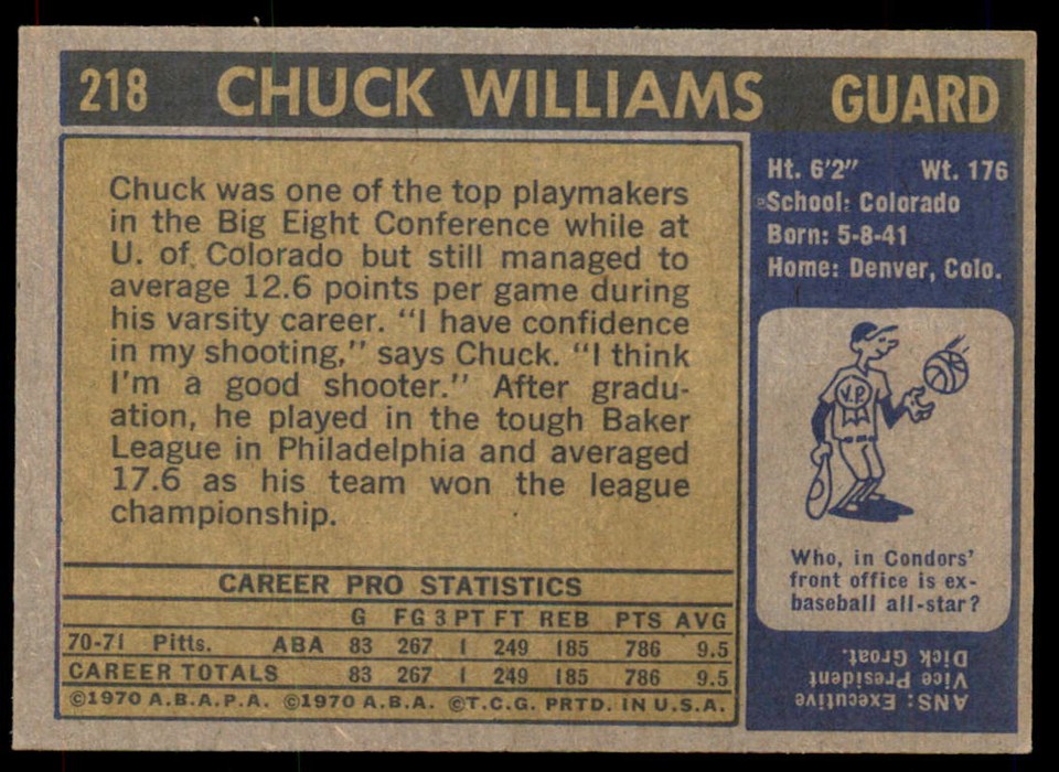 1971-72 Topps #218 Chuck Williams | eBay