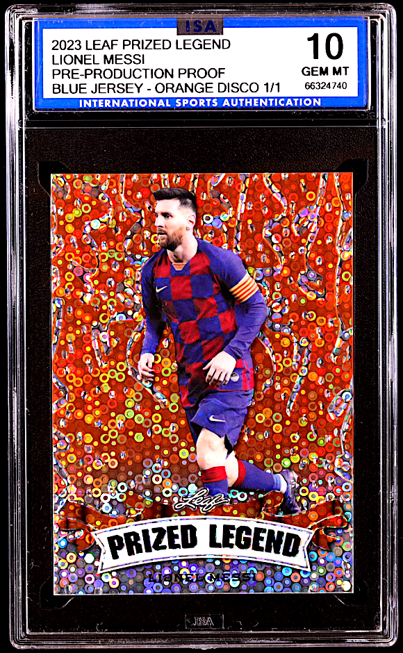 2023 LIONEL MESSI LEAF PRIZED LEGEND PRODUCTION PROOF ORANGE DISCO