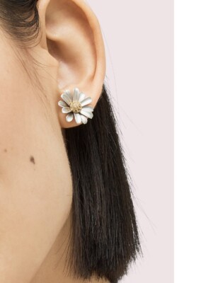 $48 kate Spade INTO THE BLOOM flower stud earrings silver tone 5/8