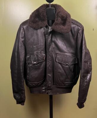 Vtg 60's COOPER Leather Bomber Jacket sz 40R Brown TALON Faux Fur