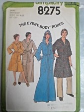 Robe Long Short Simplicity Sewing Pattern 8275 Mens Womens S 32 34 FF UC VTG 70s