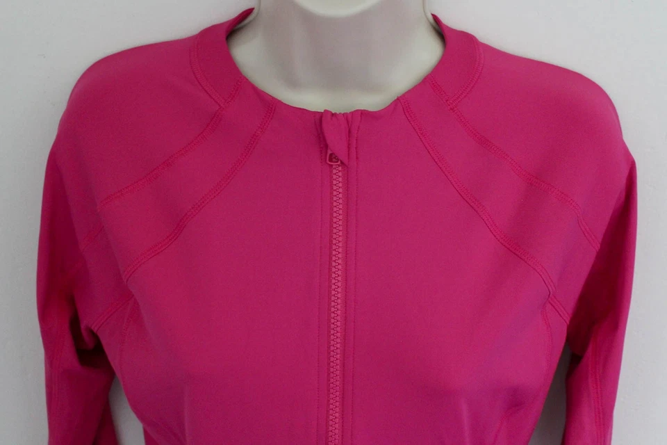 Athleta One Piece Swimsuit Rashguard Medium Pink Sun Shield Long Sleeve Surf Zip - Image 2 of 4