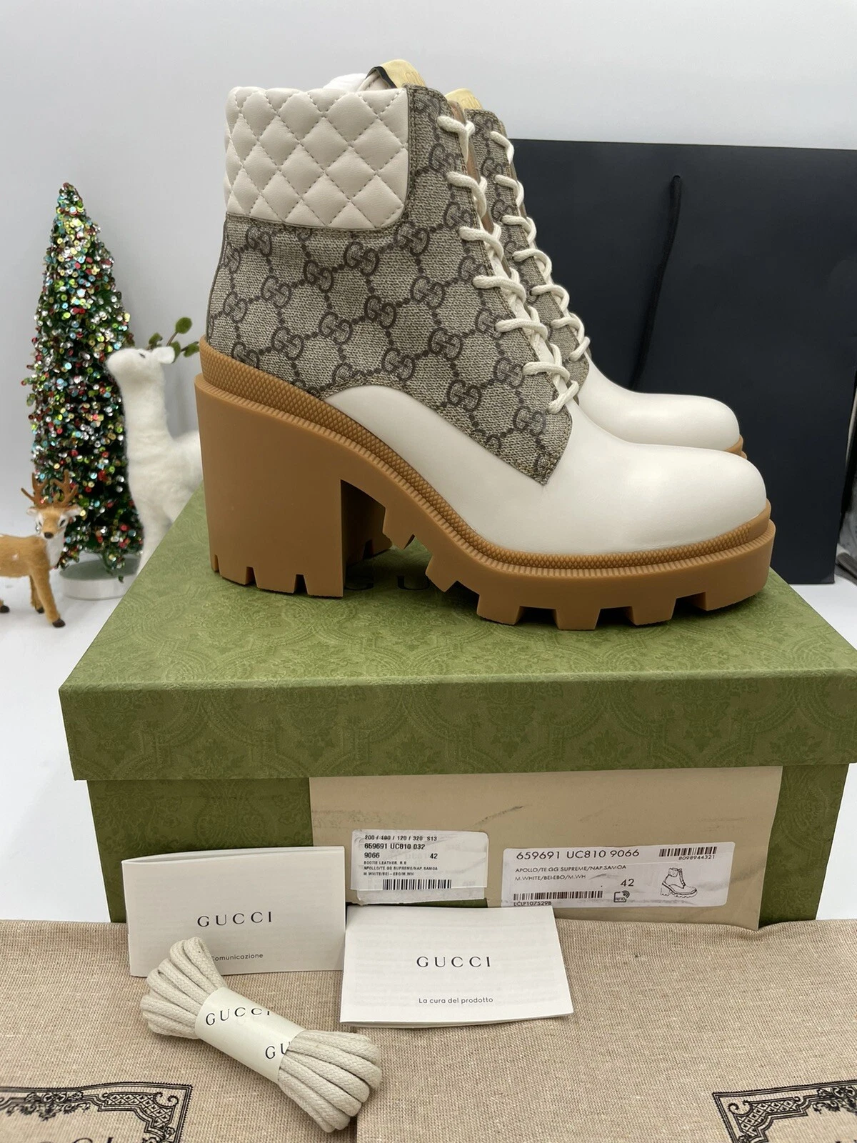 Bottes de combat femme Gucci GG suprême en cuir matelassé pointure 42 fabriquées en Italie