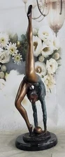 22.5" SIGNED BRONZE STATUE NUDE GYMNAST ART DECO DETAILED SCULPTURE DECOR