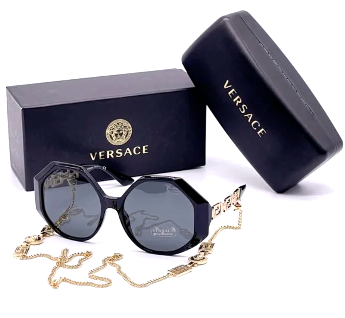 New Versace MOD. 4395 5345/87 Black Oversized Sunglasses w New Versace MOD. 4395 5345/87 Black Oversized Sunglasses w