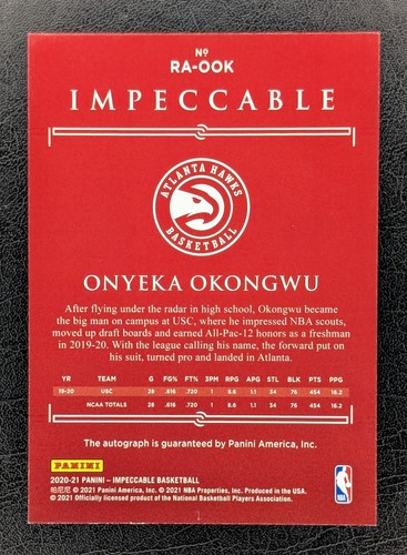 Onyeka Okongwu - Impeccable - On Card Auto - 2020/21 RC Rookie #/99 - Bild 2 von 2