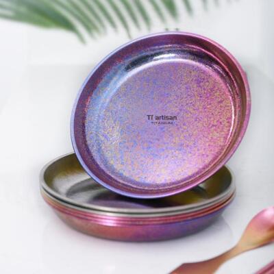 Pure Titanium Plate Round Dinner Dish Pan Outdoor Camping Tableware Single Wall