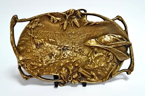 ANTIQUE FRENCH BRONZE DEERSTALKER ART NOUVEAU JUGENDSTIL COIN /KEY/ PINTRAY