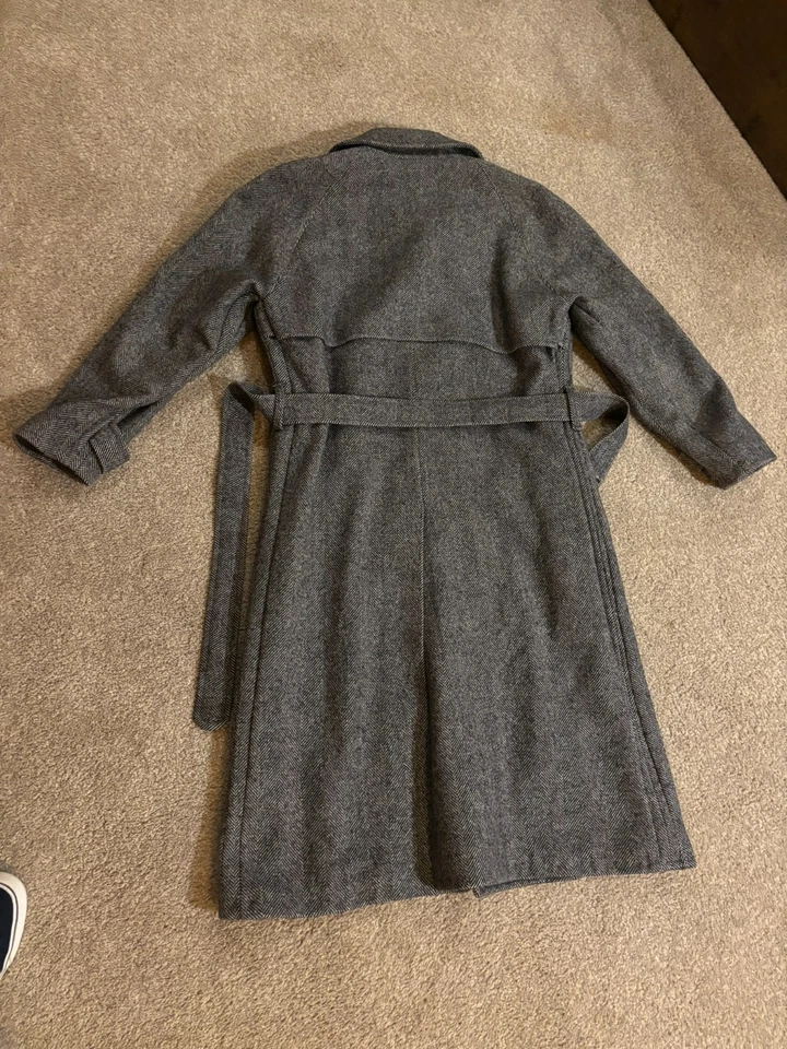 Vtg Pendleton Wool Belted Trench Coat Grey Herringbone 44r USA fits 40r - Image 3 of 4