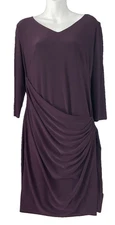 Lauren Ralph Lauren Faux Wrap Cocktail Dress Women's 12 Jersey Ruched Wine Color