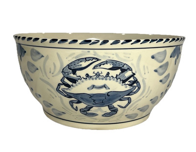 BLUE CRAB BAY CO BLUE CRAB DEEP MIXING BOWL 10  x 5  Hand Painted In Thailand 