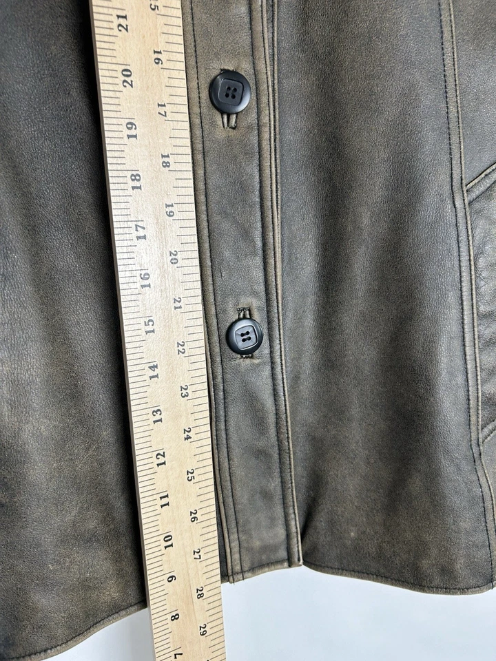 American Eagle Jacket YOUTHS Large Brown Distressed Leather Coat Grunge Y2K - Image 4 of 4