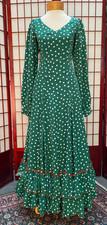 Flamenco Dress Green with White Polka Dots, Red Shawl and Red Petticoat