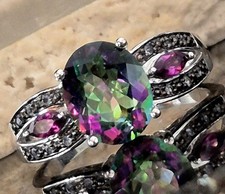 PRICE DROP NEW Mystic Fire Green Topaz Rhodium Over Sterling Ring