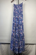 Abel The Label Womens Strapless Maxi Dress Sz S Blue Pink Floral Smocked Boho