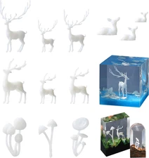 12 PCS Mini Elk & Mushroom Resin Casting Moulds, 3D Art Craft Supplies Epoxy Mou