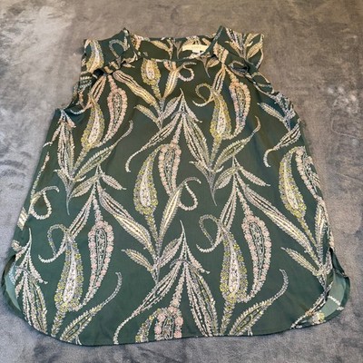 LOFT Green Paisley Flutter Sleeve Blouse Top Women's Size Medium