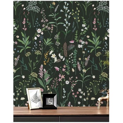 Dark Green Floral Peel and Stick Wallpaper