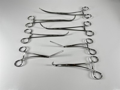 (Lot of 7) Mixed Curved Cardio Vascular Aortic Clamps, Jarit W. Lorenz Millenium