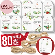 Merry Christmas Gift Tags with String - 80 Pcs Christmas Name Tags for Gifts, Bu
