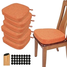  Thickened 2.5" Dining Chair Cushions Set of U-Shape High Density Foam 6 Orange