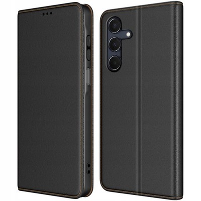 ECHT LEDER Schutz Hülle Für Samsung Galaxy S21 FE  - Tasche Flip Case SCHWARZ