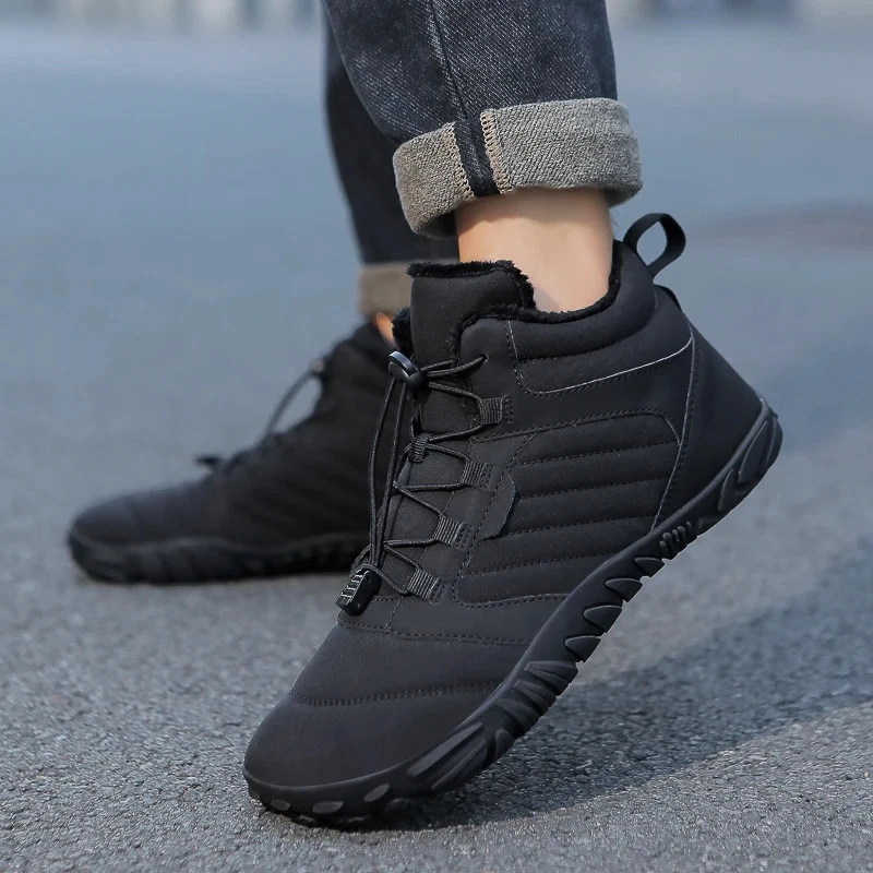 Hombres Plataforma Nieve Botines Gruesa Gamuza Antideslizantes Cálidos Zapatos al Aire Libre Negros Foto 4 de 4