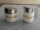 Vintage Gemco Milk Glass Sugar & Creamer Set Gold Butterfly Floral