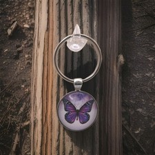 Colorful Butterfly Purple Keychain Key Ring Purse Handbag Backpack Bag Car Charm