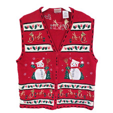 Bobbie Brooks Ugly Christmas Sweater Vest - Women's Large 12/14 Snowmen Red