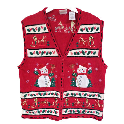 Bobbie Brooks Ugly Christmas Sweater Vest - Women's Large 12/14 Snowmen Red
