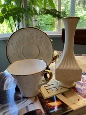 Embossed Aynsley Camellia Vase 7” & Royal Stafford Old English Oak Cup & Saucer