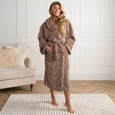 OHS Ribbed Fleece Dressing Gown Luxury Warm Supersoft Loungewear Ladies Robe