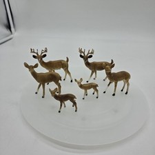 Miniature Plastic Deer Figurines Lot Of 6 Small Brown Tan Animal Wildlife Decor