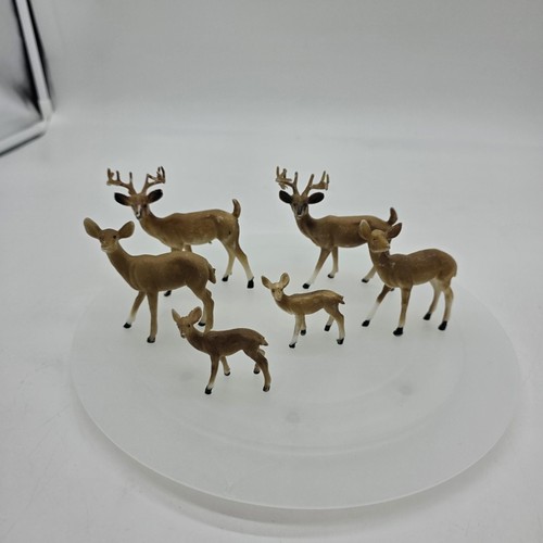 Miniature Plastic Deer Figurines Lot Of 6 Small Brown Tan Animal Wildlife Decor