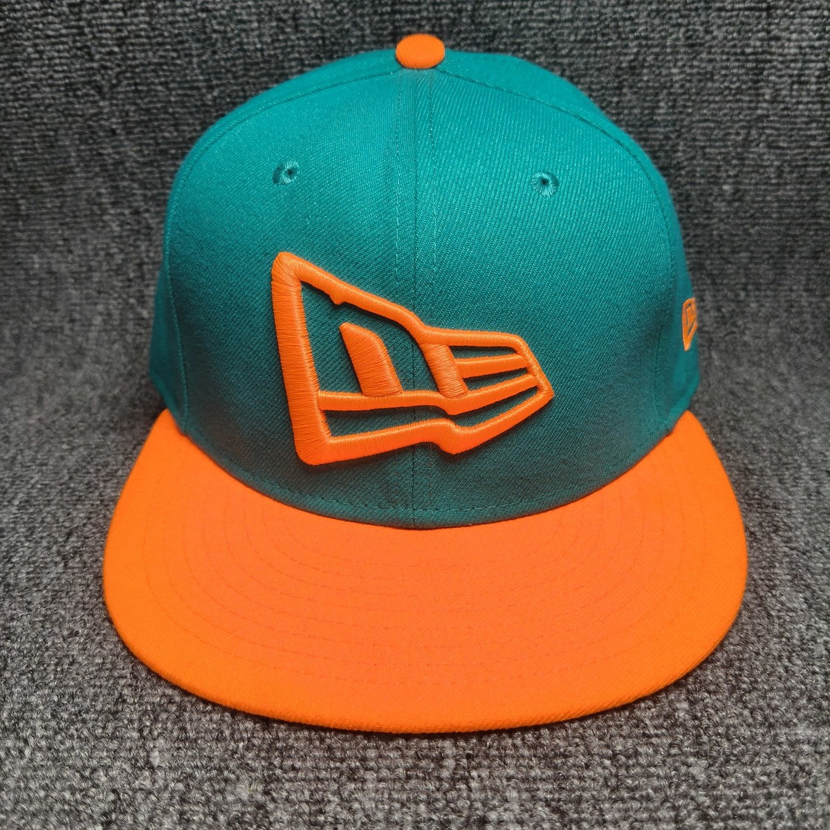 New Era 59FIFTY Fitted Hat Cap Teal Orange Size 7 Flat Brim