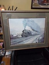 Vintage Charles L. Amos Train Print "On The Move" 1990 32"×26" Framed 17"×23" 