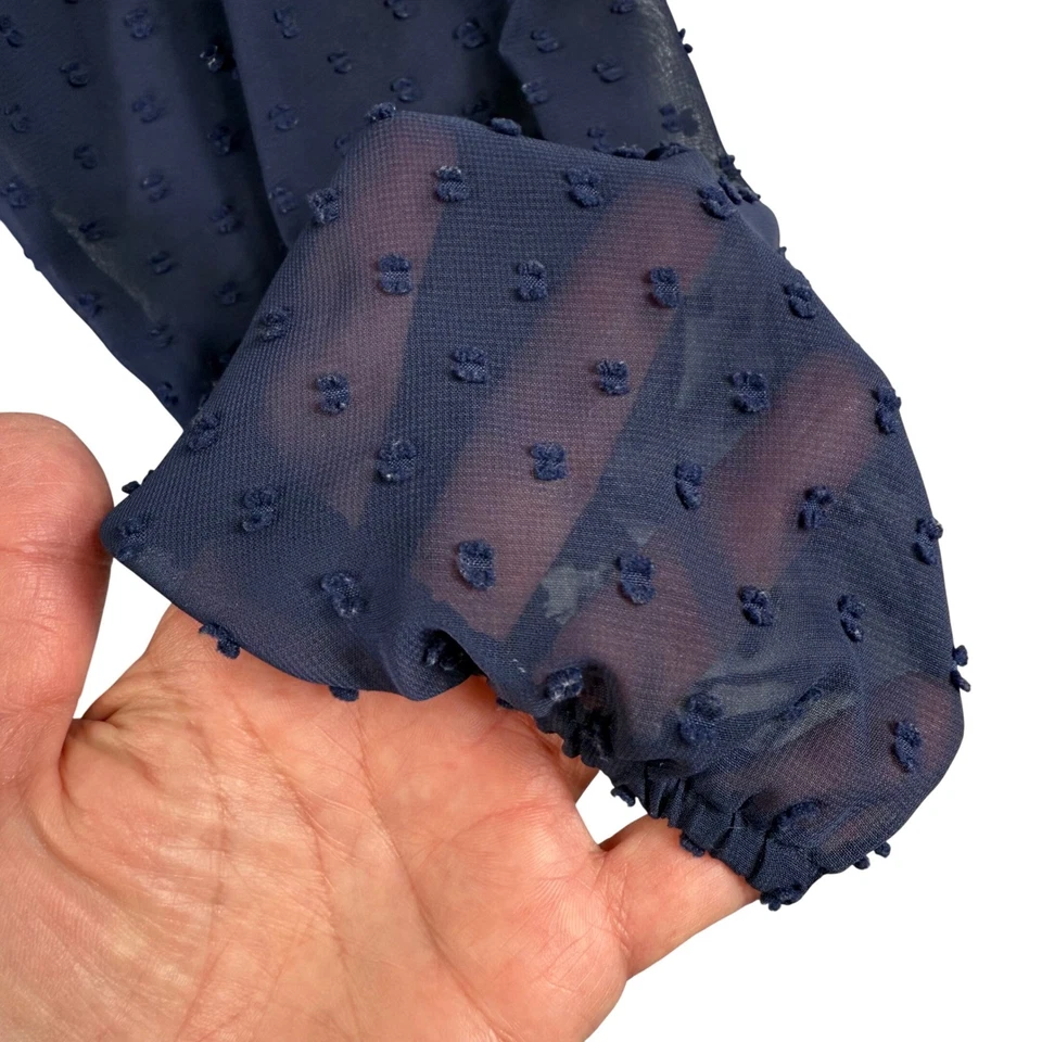 Blusa Ava & Viv Azul Marino Transparente Punto Suizo Manga Larga Talla Grande 1X Oficina Trabajo Foto 3 de 4