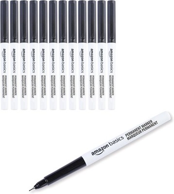 Amazon Basics Ultra Fine Point Permanent Markers Black 12