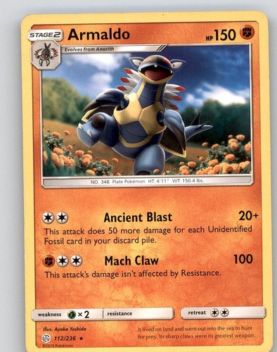 Armaldo 112/236 Rare Cosmic Eclipse Pokemon Heavily Played