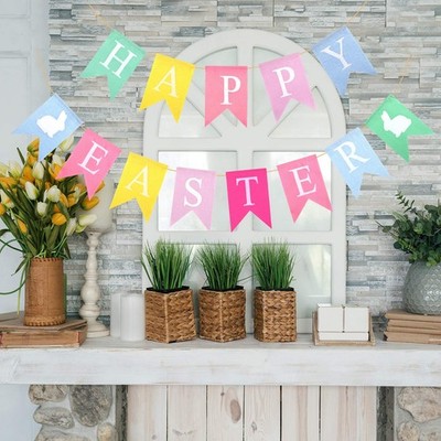 2pcs Easter Banners, 'Happy Easter' Bunting Garland Decorations, Lightweight ...